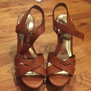 Stappy, brown leather, Coach high heels